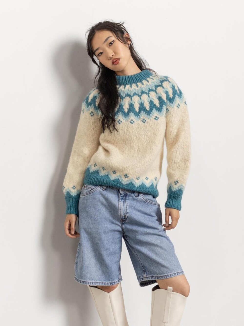 ICELANDIC WOOL SWEATER Vintage Fair Isle Jumper Small